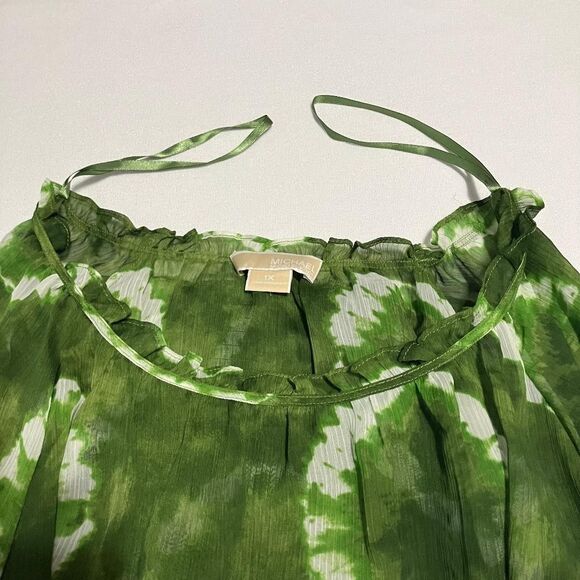 Michael Kors Women’s 1X Plus Sheer Green Tie-Dye Pullover Blouse Fitted Waist - Picture 3 of 7